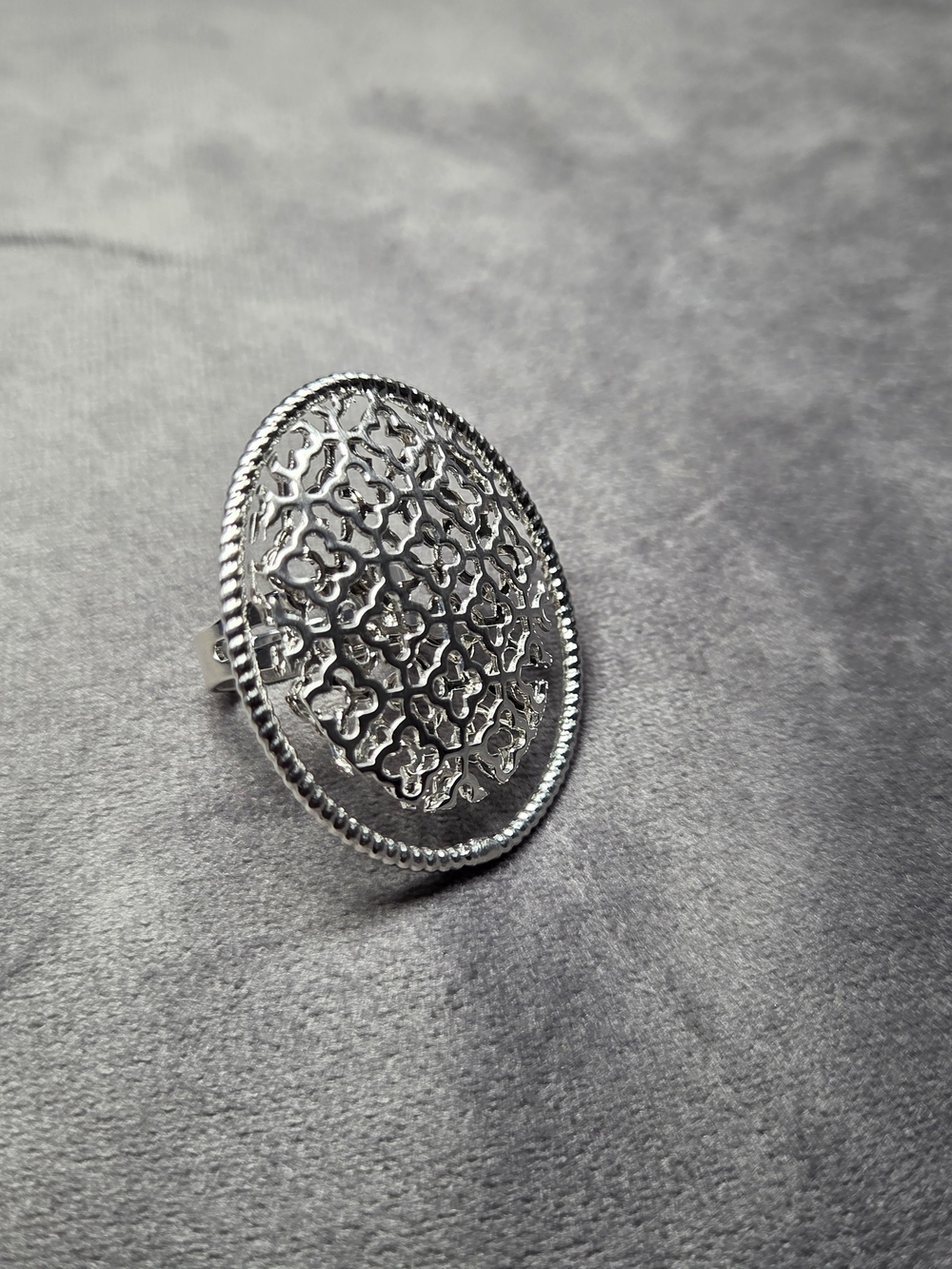 Ornate Silver Oval Filigree Ring - Women's Jewelry
